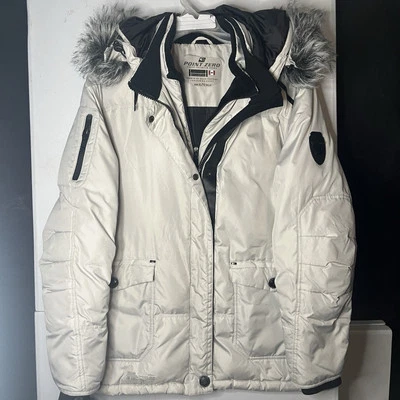Point Zero Duvet Premium Down Heavy Jacket White Hooded Puffer Men's XL TG READ - Image 1 of 4