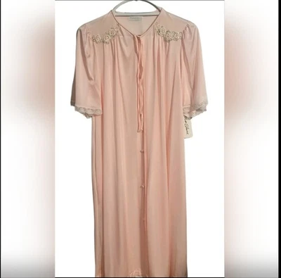 NWT VTG Miss Elaine Satin Pink Button Up Sheer Lace Peignoir Robe Size S - Image 1 of 4