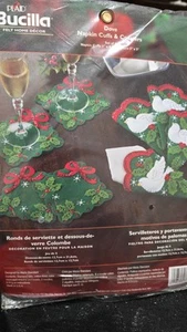 BUCILLA Dove Napkin Cuffs & Coasters Kit 85124 - Picture 1 of 6