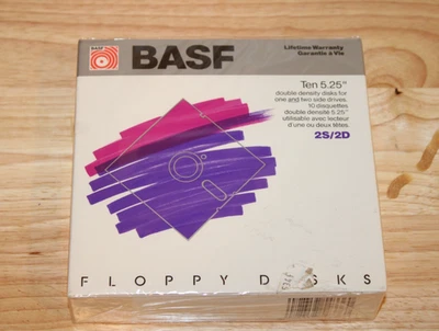 BASF 5.25" Floppy Disks - 2S/2D. Ten Disks Double Density Vintage NEW SEALED - Image 1 of 4