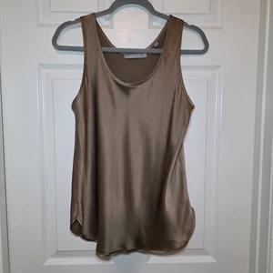 Camiseta sin mangas Vince para mujer bronce liso sin mangas cuello redondo seda talla M - Imagen 1 de 10