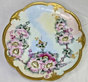 AK Limoges France 13” Platter Dinner Plate Serving Roses Gold Trim Hand Painted - Picture 1 of 9
