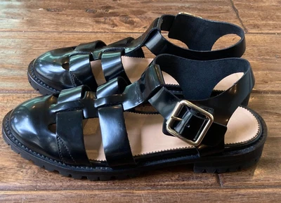 Sandalias J.Crew charol con suela de pescador negras para mujer talla 8 Foto 1 de 4