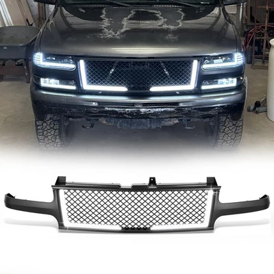 Matte Black Bumper Grille w/LED DRL For 1999-2006 Chevy Silverado Suburban Tahoe - Image 1 of 4