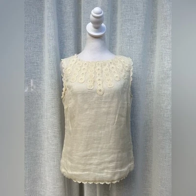 Tory Burch ivory linen sleeveless embroidered top - Image 1 of 4