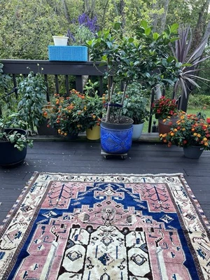 Потрясающий тонкий персидский восточный небольшой ковер ручной вязки 5 x 6,7 фута - Изображение 1 из 4