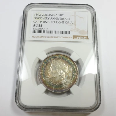 1892 NGC AU55 - Columbia Toned Silver Discovery Anniversary 50c Coin #57963A - Image 1 of 4