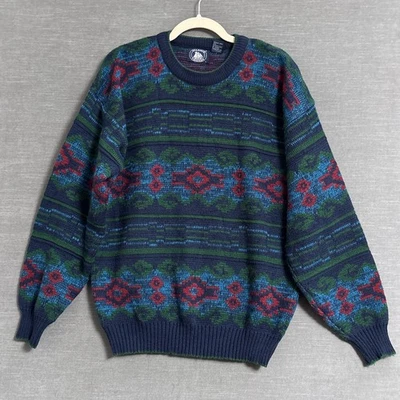 Suéter Vintage Altantic Traders Grande Azul Verde Isla Feria Abuelo Azteca Años 90 Foto 1 de 4