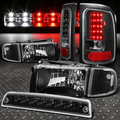 FARO CARCASA NEGRO+LUZ TRASERA LED TRANSPARENTE+TERCERA LÁMPARA FRENO PARA 94-02 DODGE RAM Foto 1 de 4