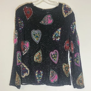 Top Vintage Royal Feelings Mujer Pequeño Multicolor Cuentas Seda Corazón San Valentín S - Imagen 1 de 10