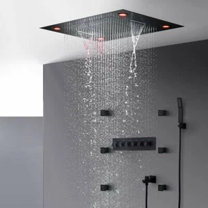 Cascada 23 x 31 inches Luxurious Classic LED Shower System Matt Black - Picture 1 of 9