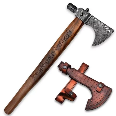 Custom Wikinger Beil Axt - Damaststahl Tomahawk Axt mit Hammer - Bild 1 von 4