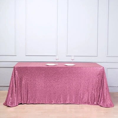 90x156" Pink SEQUIN RECTANGLE TABLECLOTH Wedding Party Catering Linens - Image 1 of 4