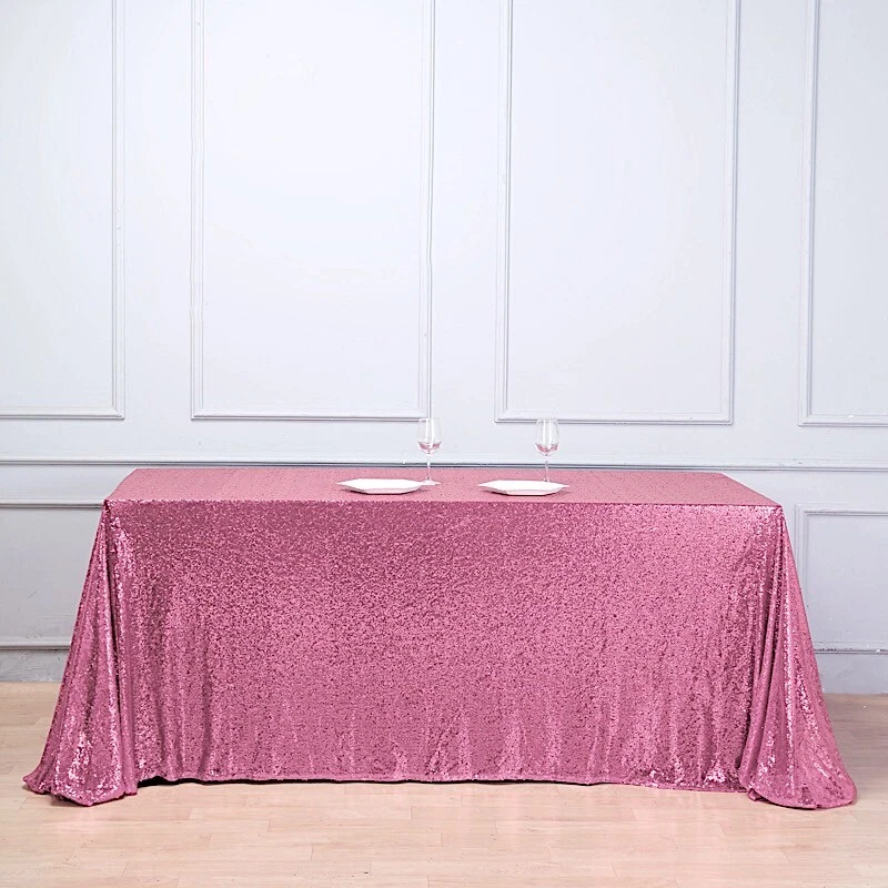 90x156" Pink SEQUIN RECTANGLE TABLECLOTH Wedding Party Catering Linens - Image 1 of 4
