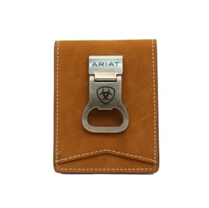 ARIAT Portafoglio clip denaro pieghevole in pelle marrone - Foto 1 di 3