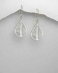 925 Sterling Silver Teardrop Tree Earrings - Picture 1 of 1