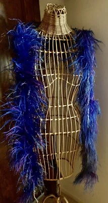 Vintage Ostrich and Marabou Boa Royal Blue Purple and a Shimmer of Gold Lurex - Image 1 of 4