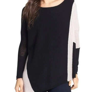 Suéter Velvet By Graham& Spencer Negro Beige Asimétrico Cachemira Talla M Foto 1 de 4