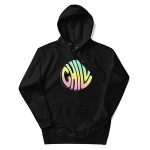 Chill - Rainbow Cool Circle Text - Vintage Retro Graphic Hoodie - Picture 1 of 3