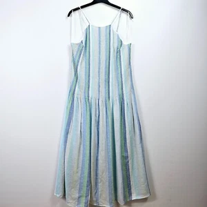 Mango - gestreiftes Leinen Midikleid - blau - Large - Bild 1 von 6