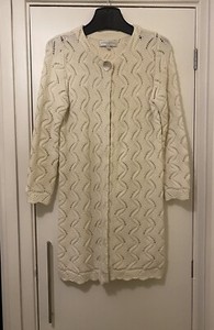 Edina Ronay Cream Cotton Knitted Long Cardigan/Coat. Large (Uk 12-14)
