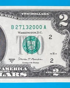 B 2713 2000 A : TRAILING YEAR 2000 $2 Two Dollar Bill Serial Number Uncirculated - Picture 1 of 3