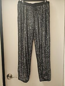 THINGS FROM PALM SPRINGS BLACK SEQUIN CARGO PANTS SIZE LARGE  PRELOVED