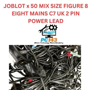 JOBLOT x 50 MIX SIZE FIGURE 8 EIGHT MAINS C7 UK 2 PIN POWER LEAD - Picture 1 of 5