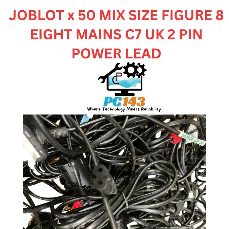 JOBLOT x 50 MIX SIZE FIGURE 8 EIGHT MAINS C7 UK 2 PIN POWER LEAD - Image 1 of 4