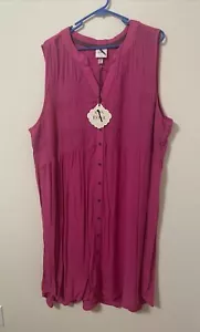 Knox Rose Women's 2X Pink Sleeveless Smocked Button-Down Dress NEW - Picture 1 of 8