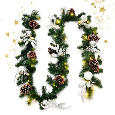 2.7M Christmas Garland Pre-lit LED Xmas Decoration Pinecones Hanging Decor Door - image 1 of 4