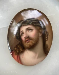 Hand Painted Antique Painting on Porcelain Plaque Jesus Christ c.1890 Numbered - Picture 1 of 8