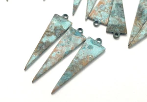 20ps Spike dangle earring charm Brass necklace spike Rustic blue patina 627C - Picture 1 of 6