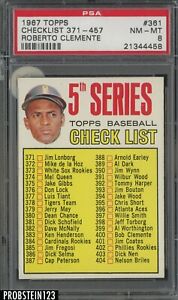 1967 Topps #361 Checklist 371-457 Roberto Clemente Pittsburgh Pirates HOF PSA 8