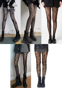 WOMEN'S GOTHIC EMO PUNK PATTERN MESH FISHNET PANTYHOSE BLACK STOCKINGS TIGHTS - Picture 1 of 27