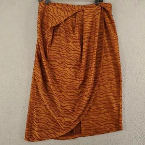 Zara Faux Wrap Skirt Womens Large Bronze Textured Artsy Animal Print Flowy Zip - Picture 1 of 13
