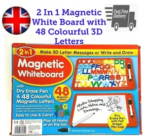 2 IN 1 MAGNETIC COLOURFUL 3D LETTERS WIPE OFF PLAY BOARD AND ERASER PEN TOYS - Picture 1 of 2