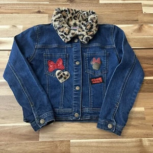 Disney Junior Minnie Mouse Jean Jacket With Faux Fur Collar LOVE Size 7/8 - Picture 1 of 9