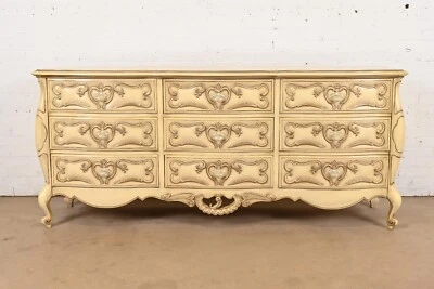 Romweber французский рококо Людовик XV кремовый лакированный девять ящиков комод, около 1960-х - Изображение 1 из 4