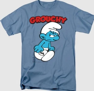 Grouchy Smurf T-Shirt- light blue t-shirt Vintage Reprint Size S-4XL Fans Gift - Picture 1 of 5