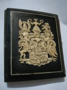 c. 1900 Sweden Nobility FROLICH Erik Oscar Family Crest Carved Bone, Wood Wallet - Picture 1 of 19