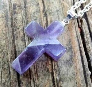 Collana ciondolo croce vera ametista naturale con GARANZIA argento 925 NUOVA - Foto 1 di 5