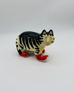 Vintage Takahashi Cat Coin Bank Black White Striped Red Sneaker Kliban Style - Picture 1 of 11