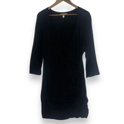 Vestido Banana Republic Negro Imitación Envolvente Jersey Tejido Lateral Acanalado Manga 3/4 XL Foto 1 de 4