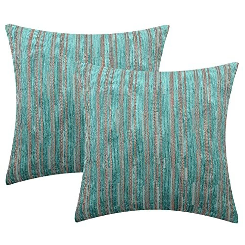 Paquete de 2 fundas de almohada decorativas, tiro moderno a rayas 18 X 18 pulgadas verde azulado Foto 1 de 4