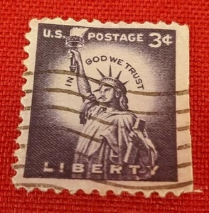 RARE 3 CENT LIBERTY US POSTAGE STAMP USED PURPLE LADY STATUE OF LIBERTY - Picture 1 of 2