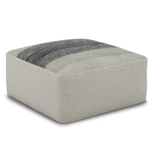 Sabella Boho Square Woven Outdoor/ Indoor Pouf in Grey and White Recycled PET Po - Picture 1 of 8