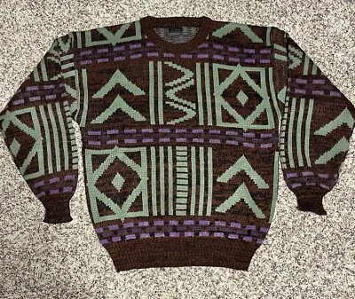 Suéter Geométrico De Colección Para Hombre Mediano Marrón Verde Púrpura Patrón Azteca Foto 1 de 4