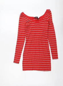 Dorothy Perkins Womens Red Striped Cotton Blend Basic Blouse Size 8 V-Neck - Picture 1 of 10