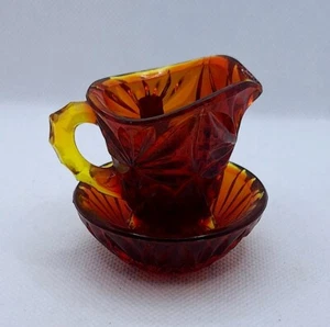 Rare Vtg Blood Orange Lead Crystal Miniature Pitcher and Bowl Western Germany - Picture 1 of 9